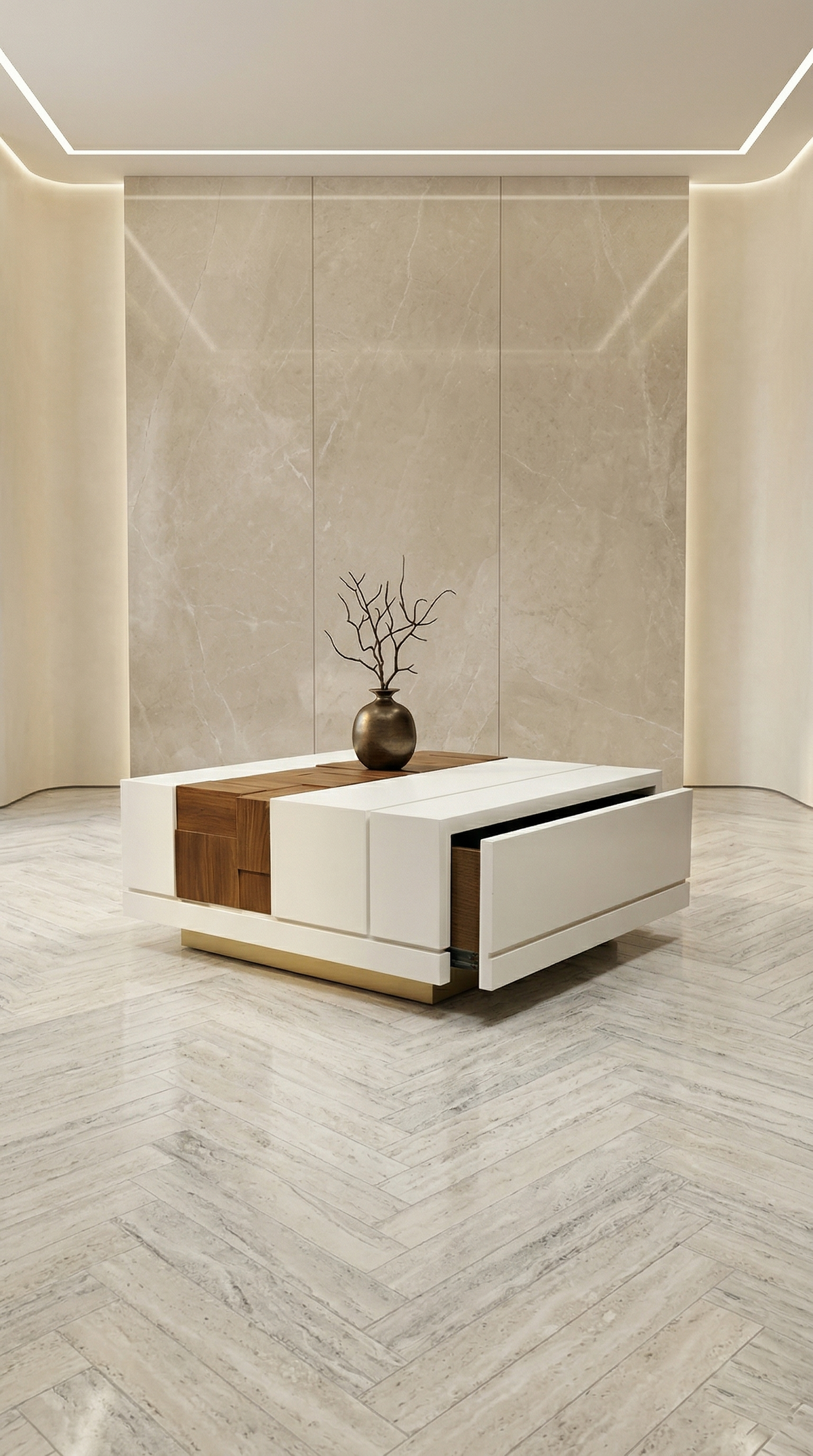 Minimalist Solid Block Cube Coffee Table - Bold Architectural Statement Piece