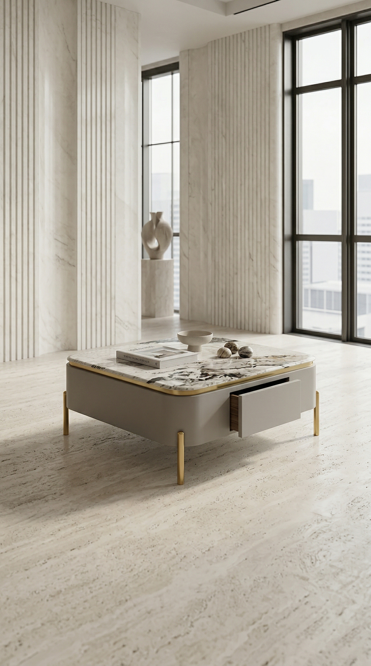 Premium Marble Coffee Table with Natural Gold Veining - Luxury Interior Decor