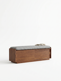 The Elara Walnut & Tweed Entryway Bench.