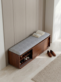 The Elara Walnut & Tweed Entryway Bench.