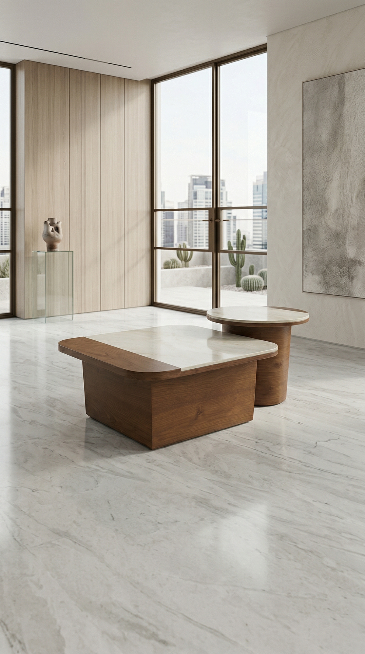 Luxury Nesting Coffee Table Set with Marble Tops and Gold Accents - Maison Arbor