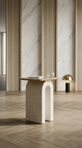 Sculptural Pedestal Side Table in Solid Wood - High-End Interior Statement