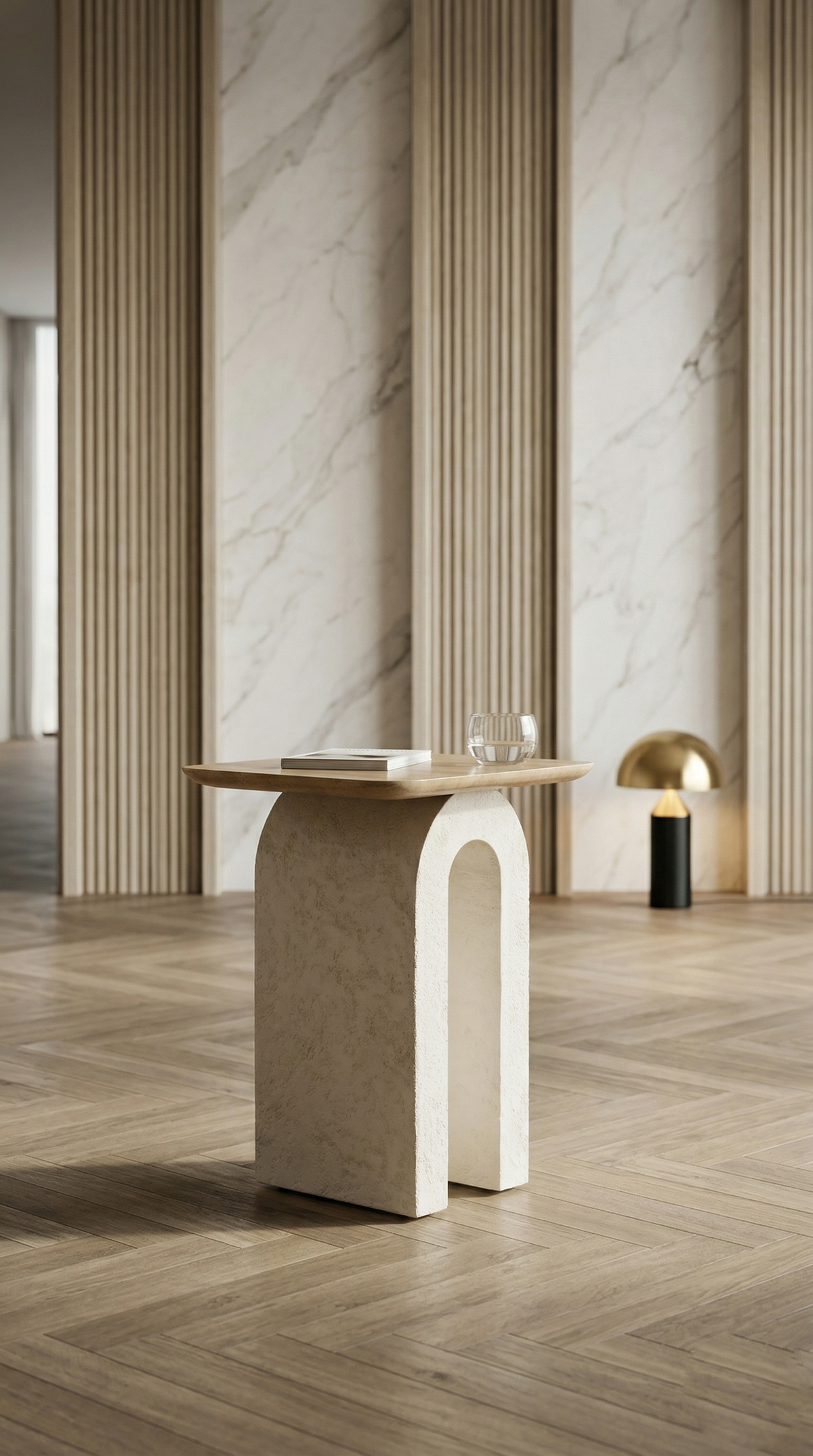 Sculptural Pedestal Side Table in Solid Wood - High-End Interior Statement