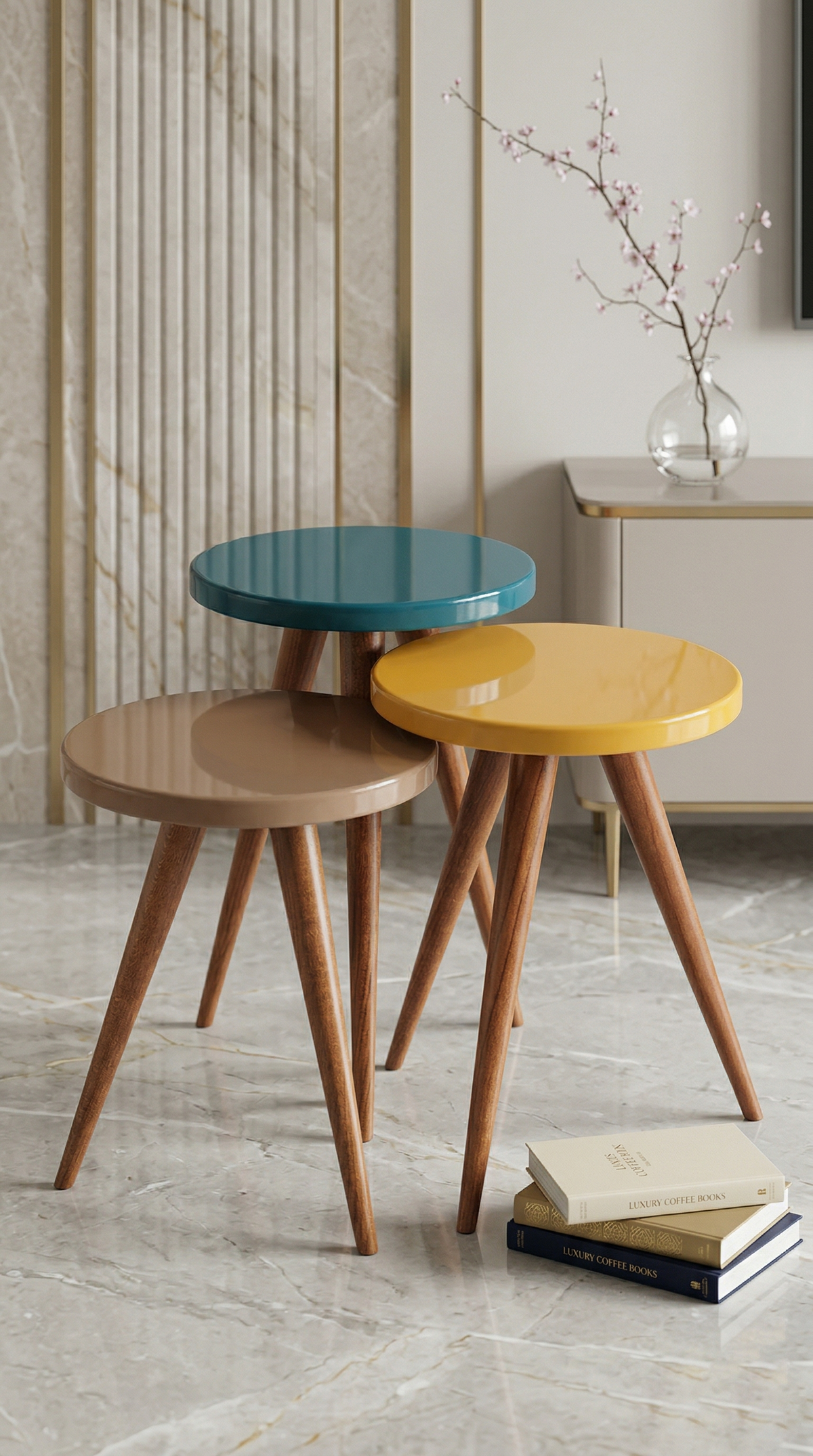 Polychrome Nesting Trio Side Tables - Modern Minimalist Living Room Accents