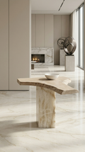 Premium Architectural End Table with Geometric Wood Base - Maison Arbor
