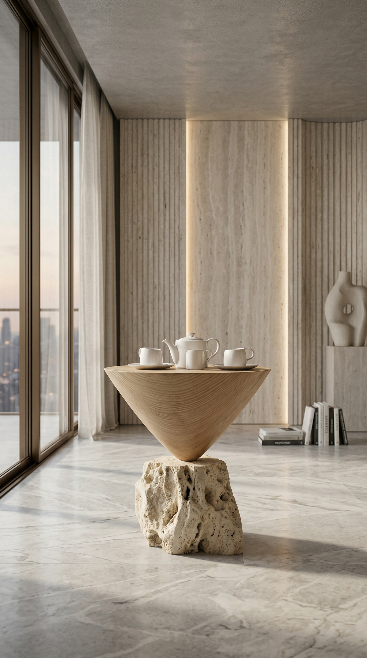 Terra Axis End Table - Earthy Modern Design with Balanced Geometric Base