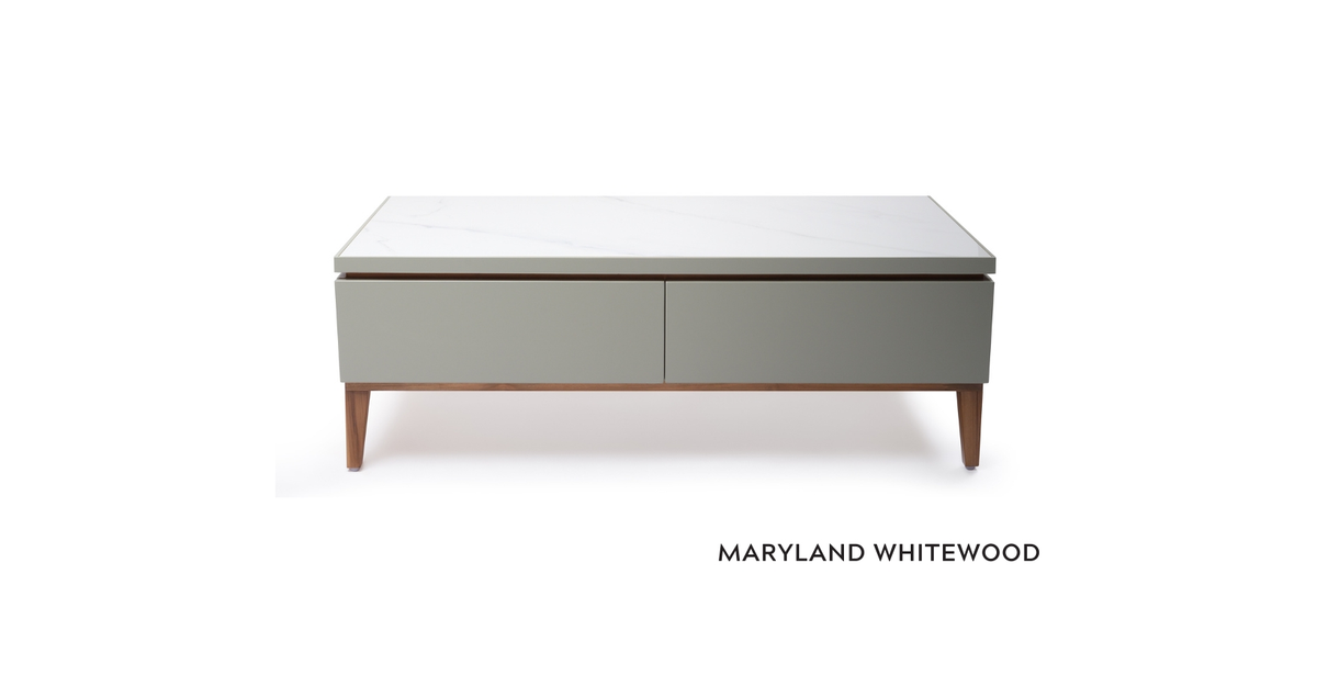 Maryland Whitewood | Marble-Top Dual Drawer Coffee Table.