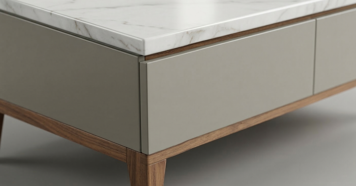 Maryland Whitewood | Marble-Top Dual Drawer Coffee Table.