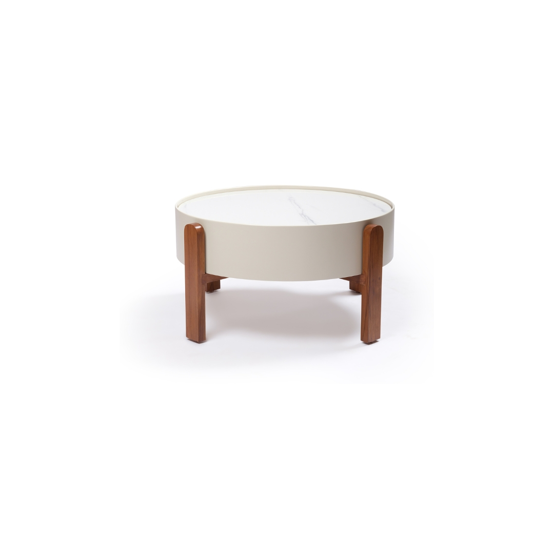 Neptune | Round Marble-Top Drum Coffee Table.