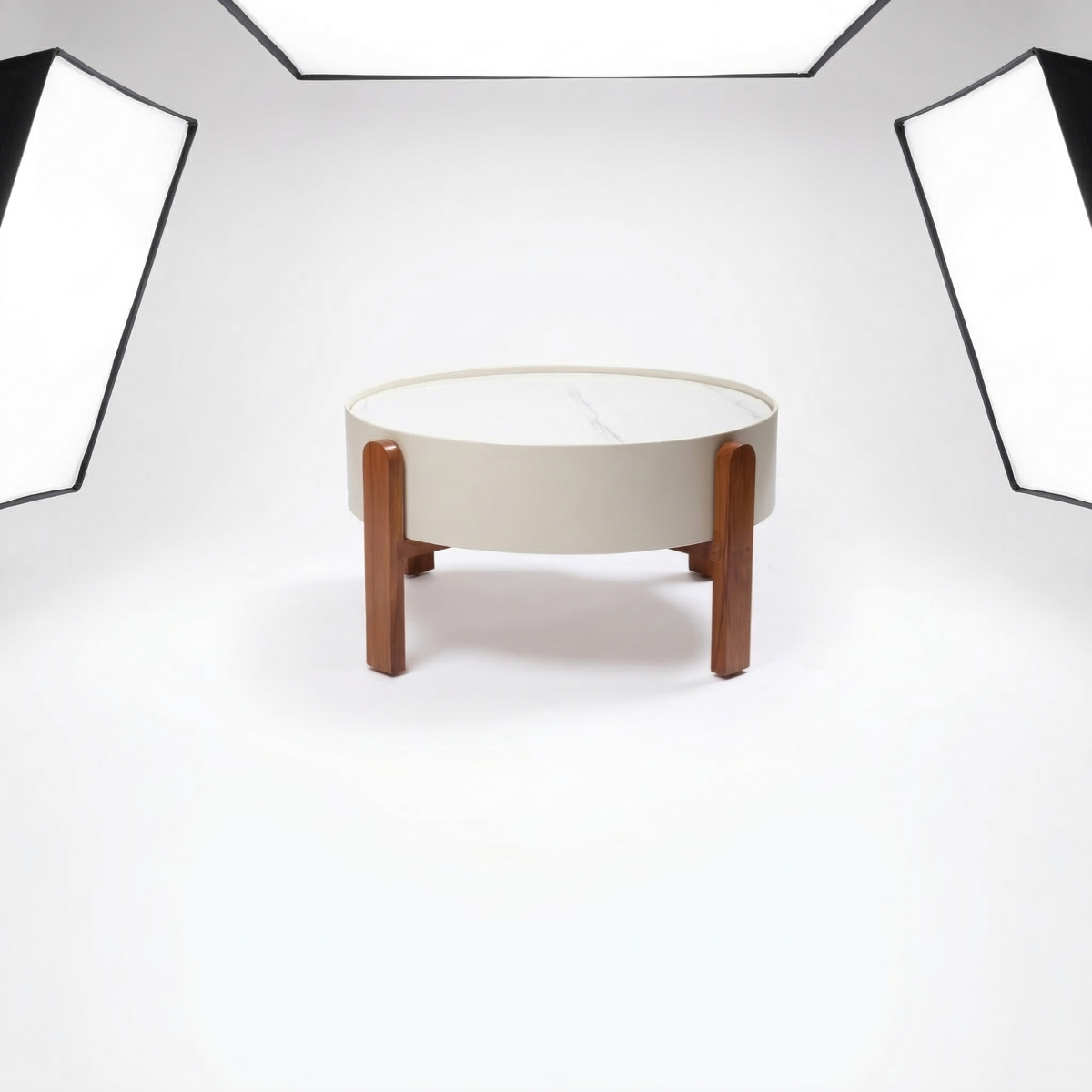 Neptune | Round Marble-Top Drum Coffee Table.