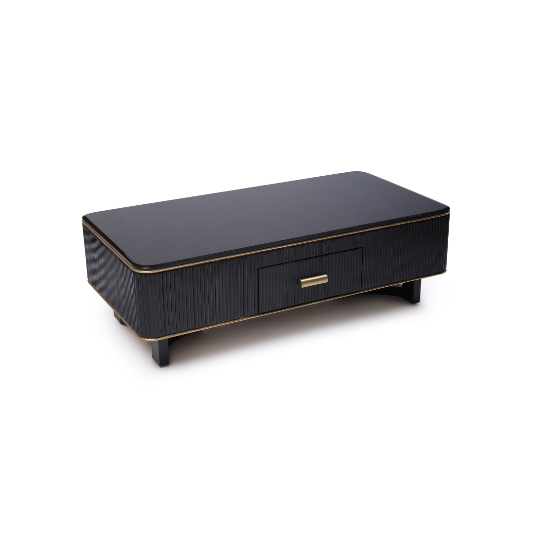 The Knightwood Coffee Table: A Symphony of Shadow and Gold.